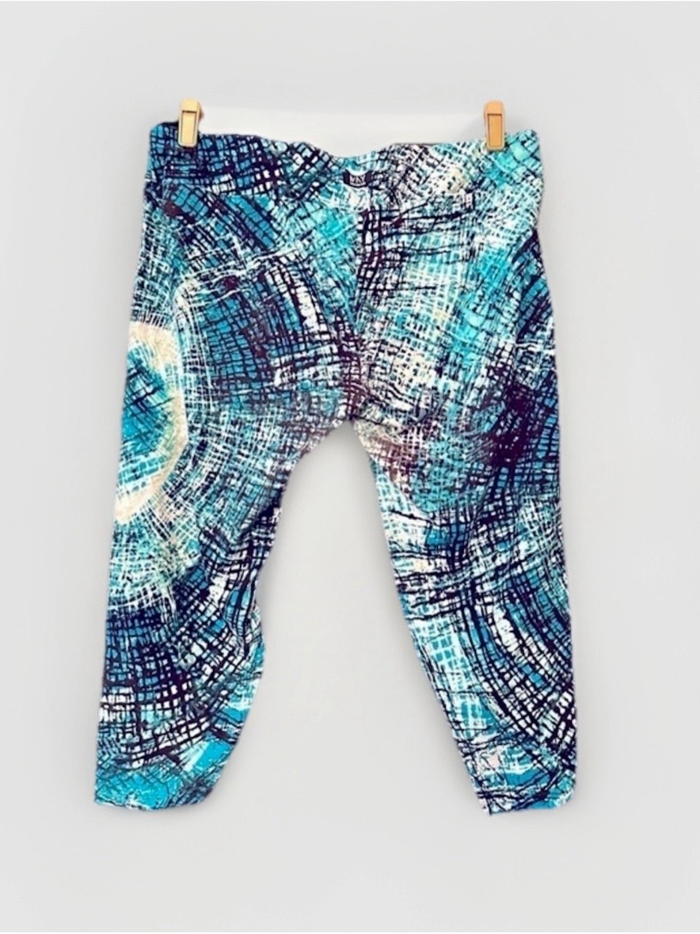 Marc New York Performance Leggings Womens 1X Teal Blue Abstract Print Cropped